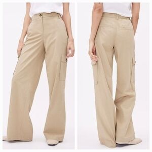 RW&CO Beige Twill Mid Rise Wide Leg Cargo Pants Hip Pockets
